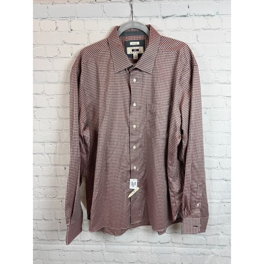 JOSEPH ABBOUD 100% cotton non-iron red brown check dress mens shirt XXL NWT